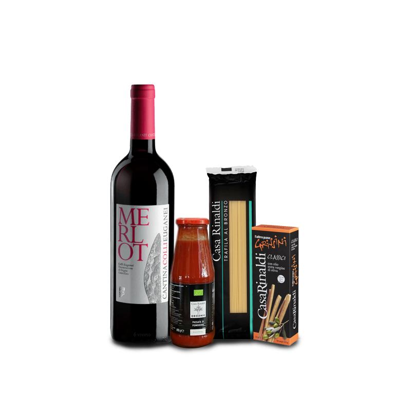 Pack Cena Italiana: Vino tinto + Passata di Pomodoro + Spaghetti + Grissini