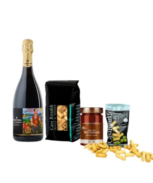 Pack La Cena Perfecta: Vino tinto frizzante + Tortiglioni + Salsa Puttanesca + Grisparty