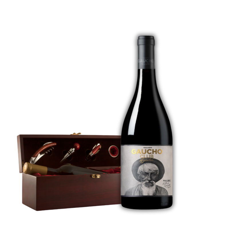 Gaucho Malbec + Caja de madera con 4 accesorios Gaucho Malbec + Caja de madera con 4 accesorios